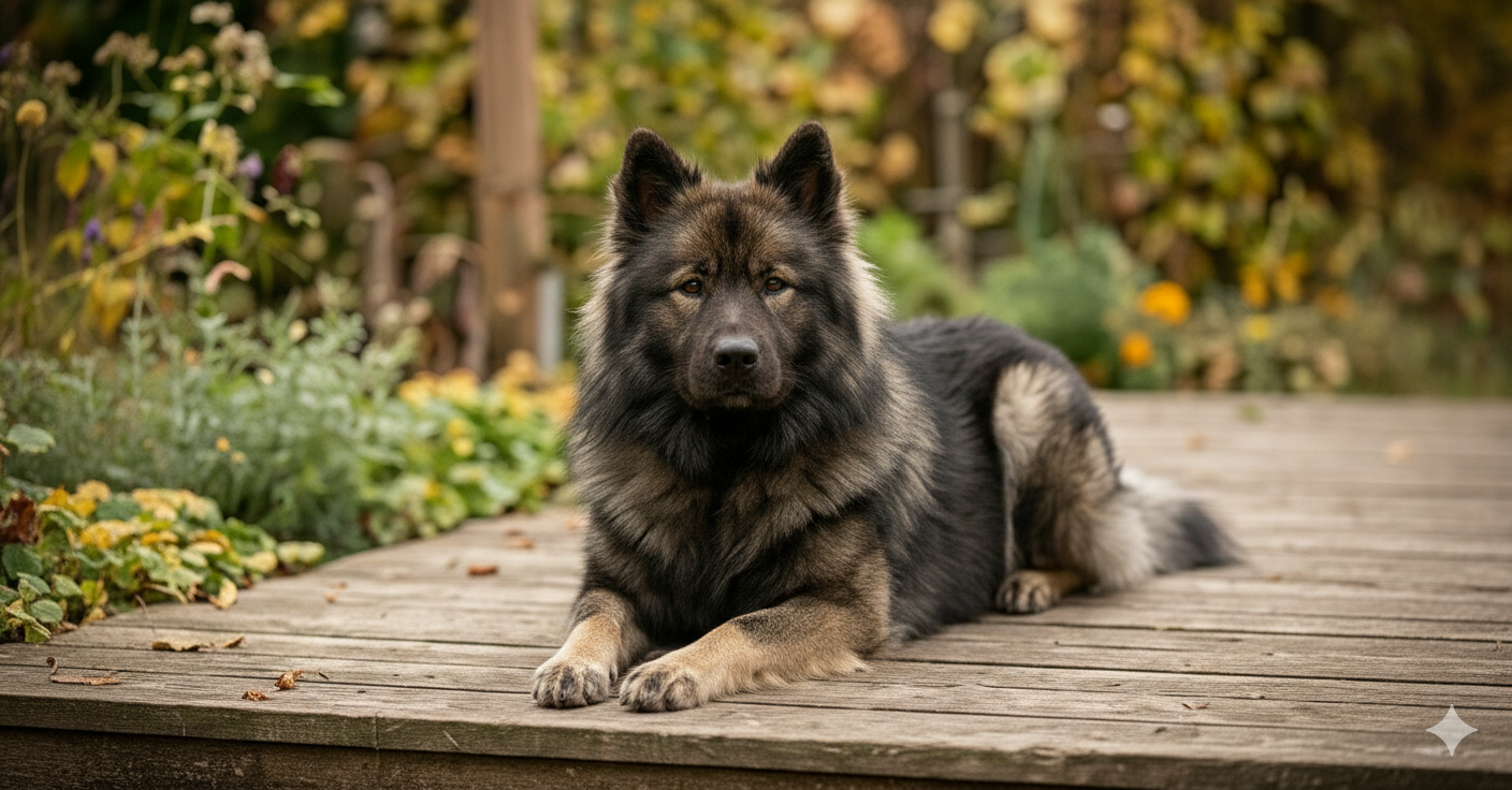 Senior Eurasier ignoring puppy