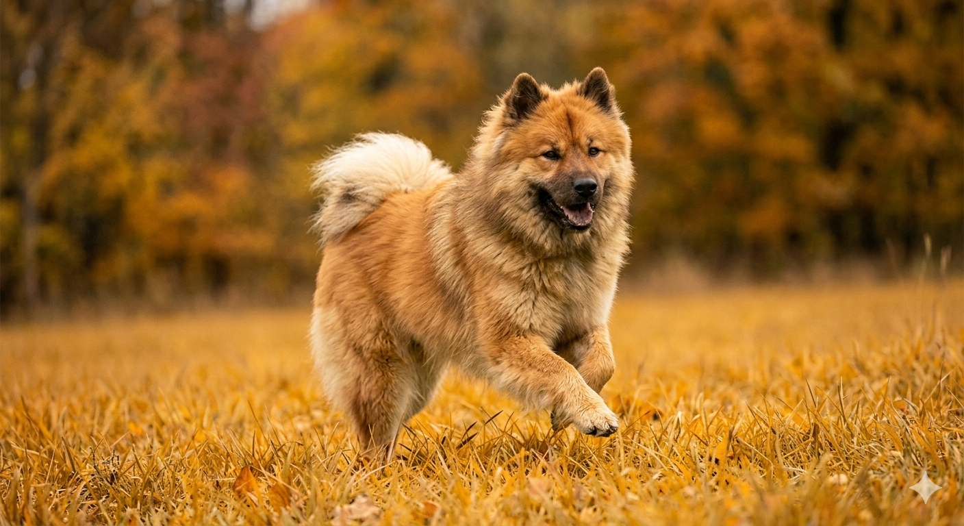 Eurasier surrounded by teenagers